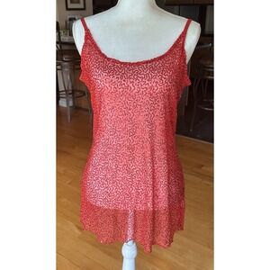 Tunic Tank Top Large Orange Red Sequins Sheer Sleeveless Stretch Mermaid Swiftie